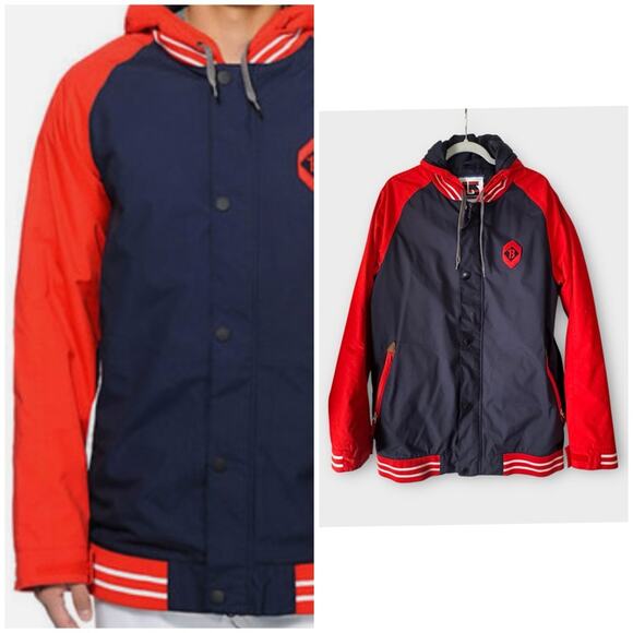 Burton Haze Red 10K Varsity Snowboard Ski Jacket Ballpoint Burner Red & Blue XL - Picture 1 of 12
